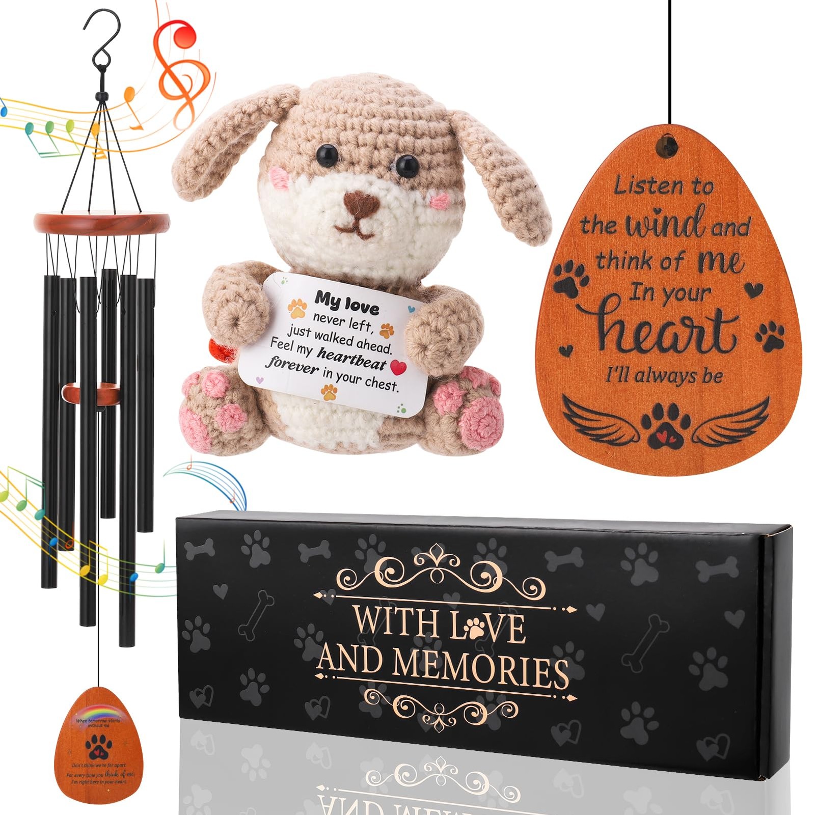 Dog Memorial Gifts 26″ Pet Memorial Wind Chime with Crochet Doll Loss of Dog …