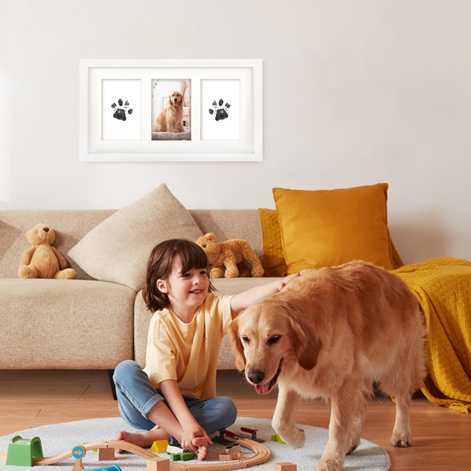 Dog Paw Print Kit with Frame, Inkless Paw Print Kit for Dogs and Cats, Pet Me…