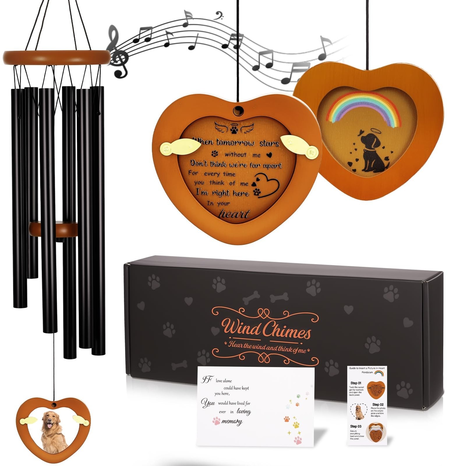 Dog Memorial Wind Chimes with Photo Frame Personalized Pet Sympathy Gift for …