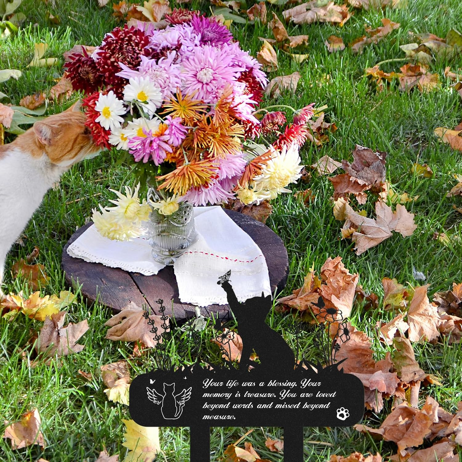 Rngmsi Pet Grave Markers – Metal Cat Memorial Plaque, Waterproof Cemetery Stakes