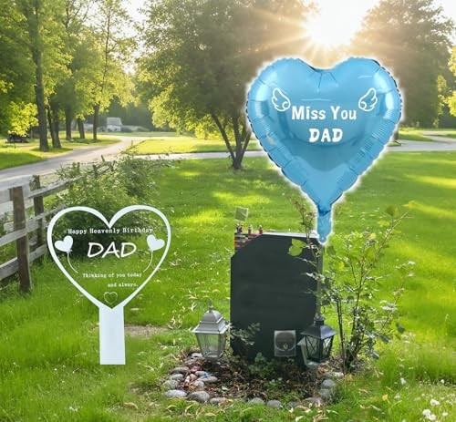 Heart Dad Garden Stake Memorial Remembrance Plaque for Cemetery, Outdoors,