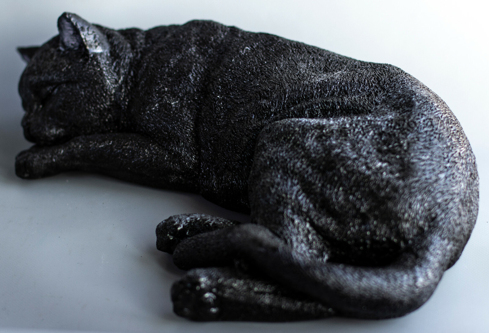 Sleeping Cat Cremation Urn Pet Ashes Black Memorial Statue Grave Ornament Animal