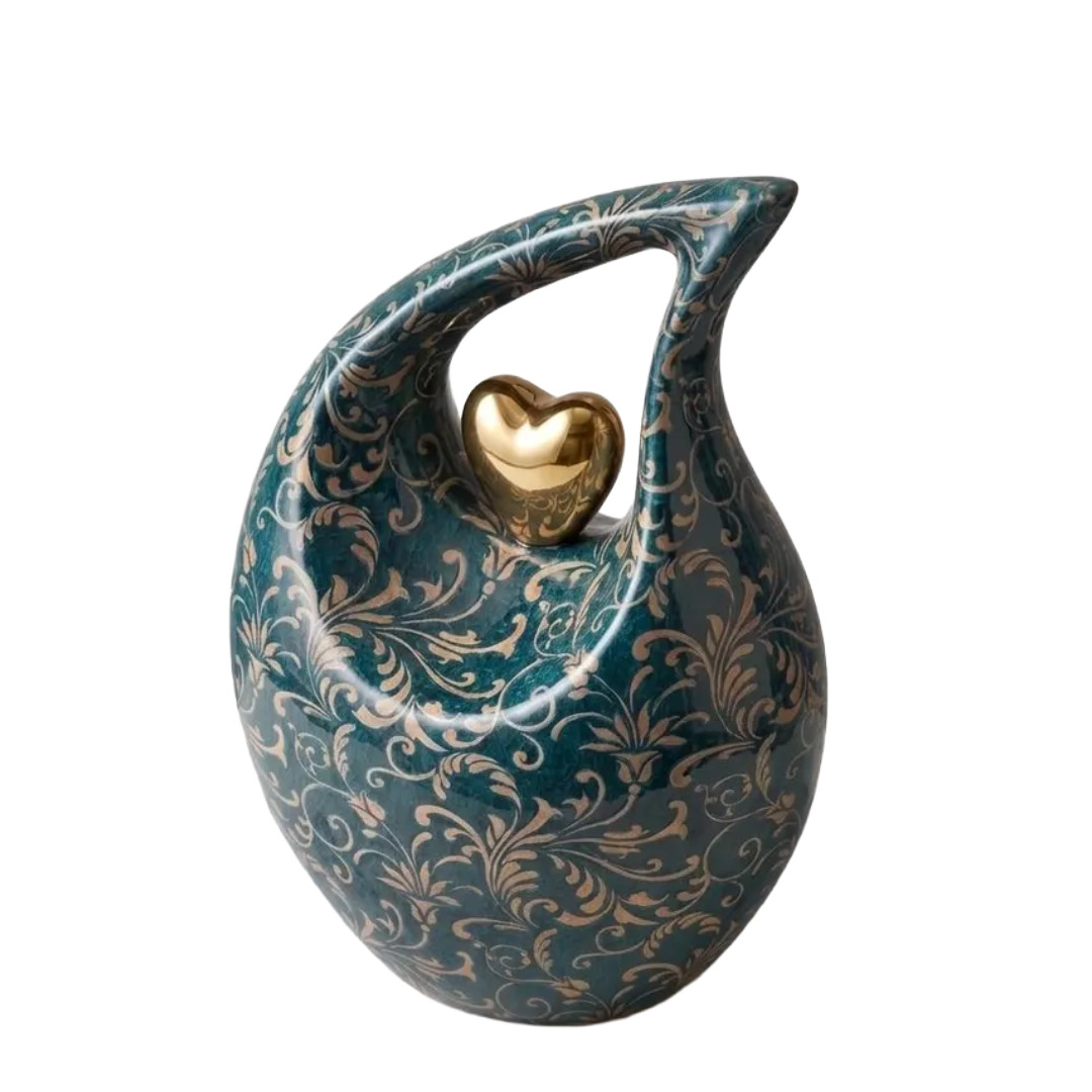 Large Floral Teardrop Cremation Memorial 10” Urn for Human Ashes Male Female