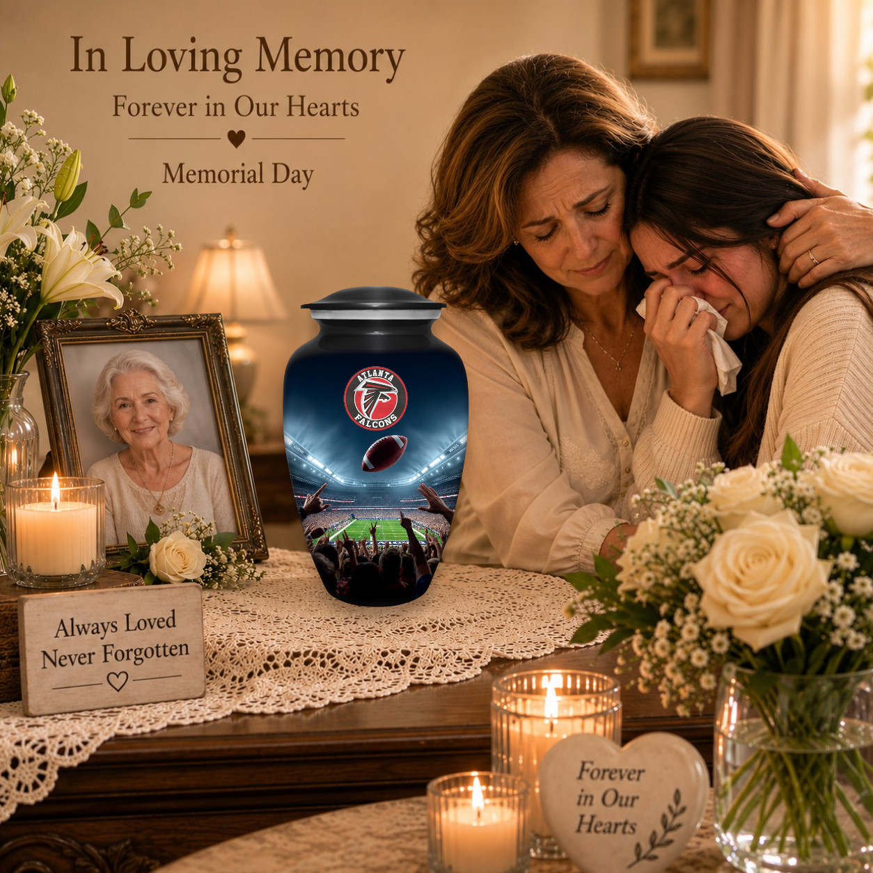 Football Cremation Urn for Human Ashes Adult Large Atlanta Falcons Urns 10.5″