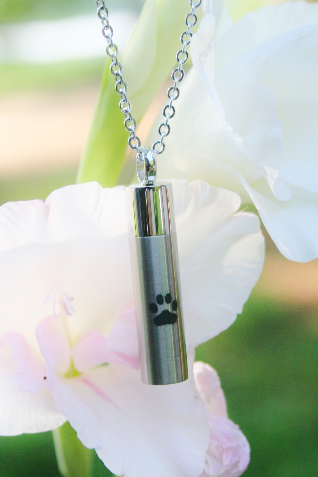 Men’s Pet Cremation Necklace Pendant Urn for Ashes LARGE Vial Paw Print Dog Cat