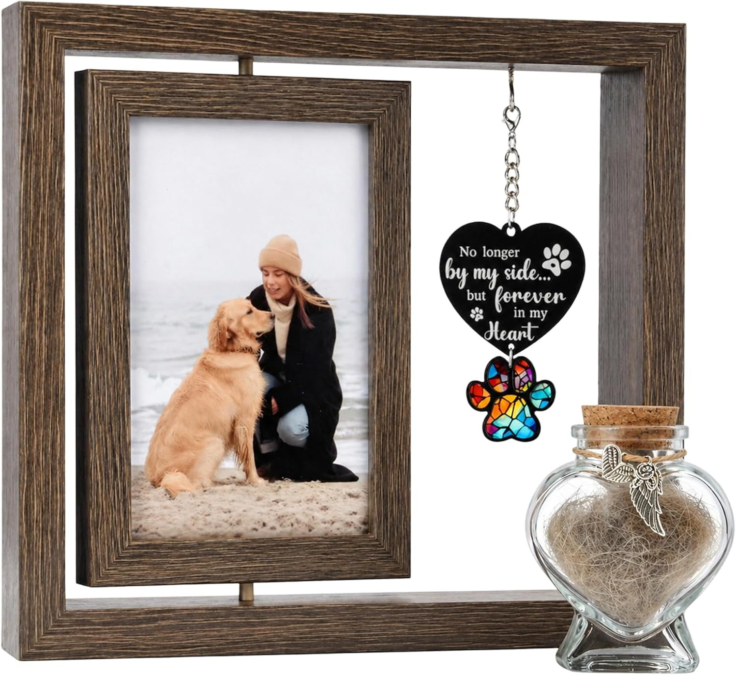 Dog Memorial Gifts for Loss of Dog, Rotating 4X6 Pet Memorial Wooden Picture Fra