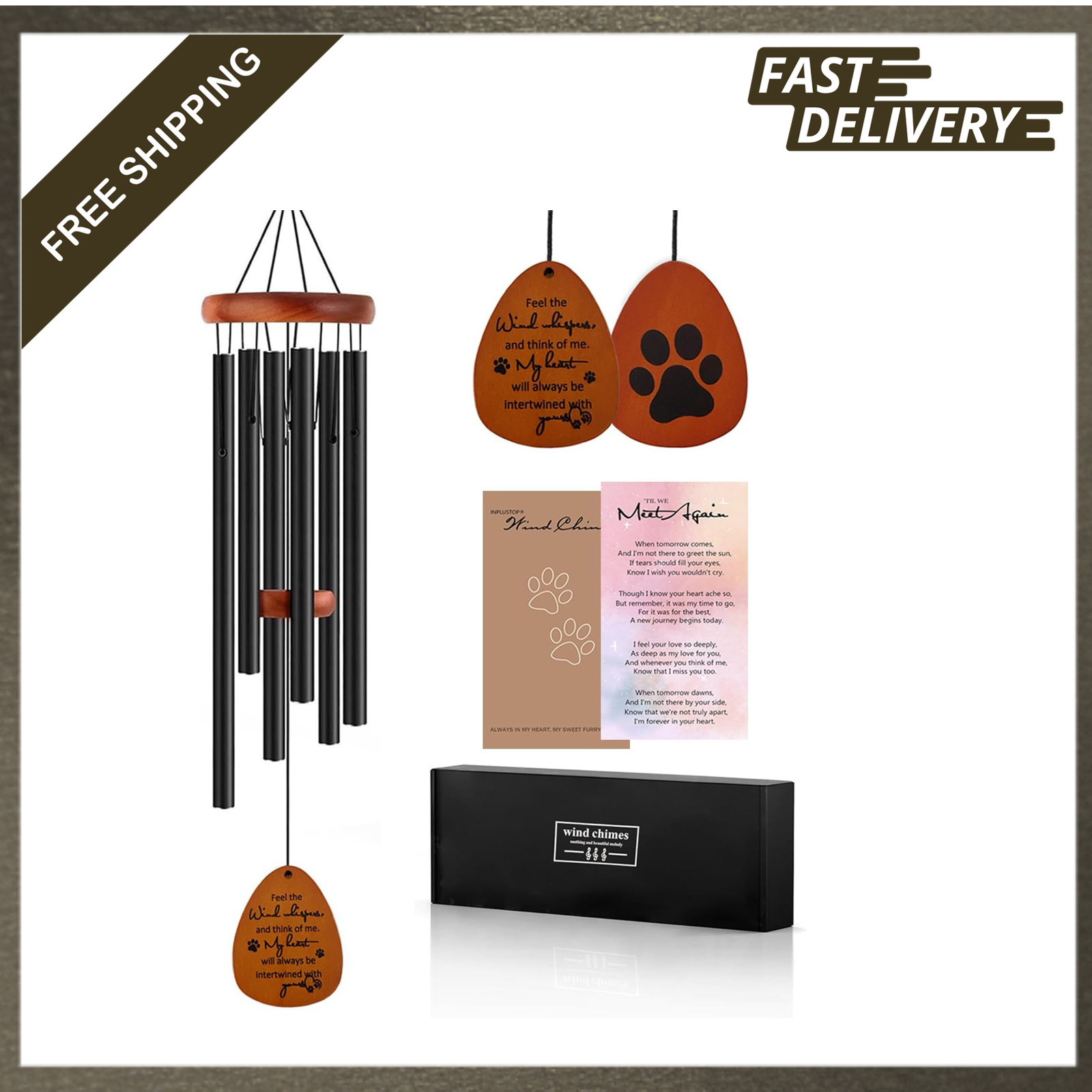 Dog Memorial Wind Chimes 26 Inch Pet Loss Sympathy Gift for Dog Memorial Garden