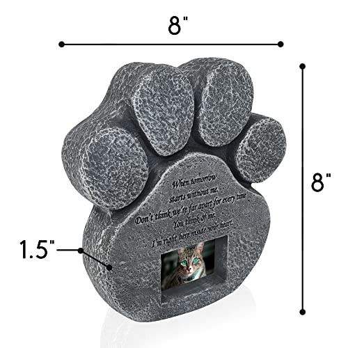 Paw-Shaped Resin Pet Memorial Stone with 2×3 Photo Frame and Sweet Poem –