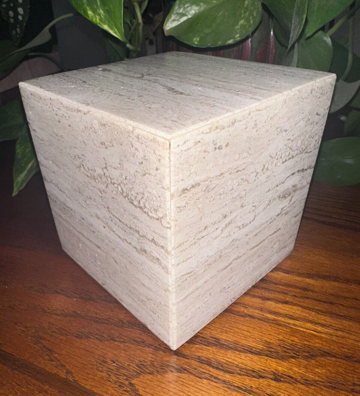 Natural light travertine marble cube pet urn memorial dog cremains handmade cat