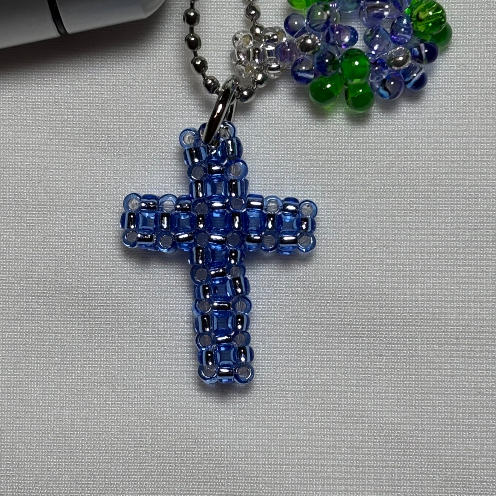Cremation Ashes Keychain – Cremation Keepsake(blue cross and blue ornaments)