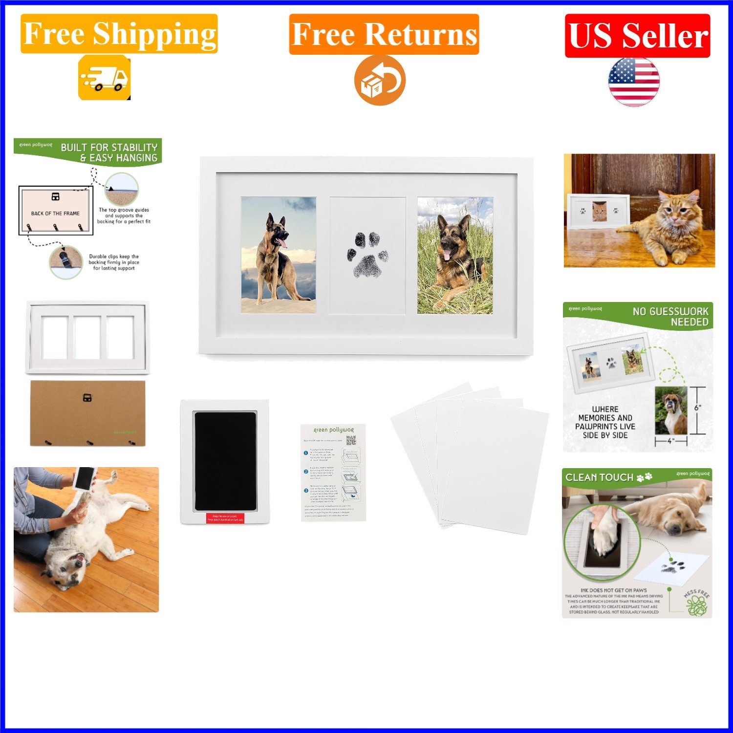 Pet Memorial Frame with Paw & Nose Print Kit, 2-Photo Wall Display