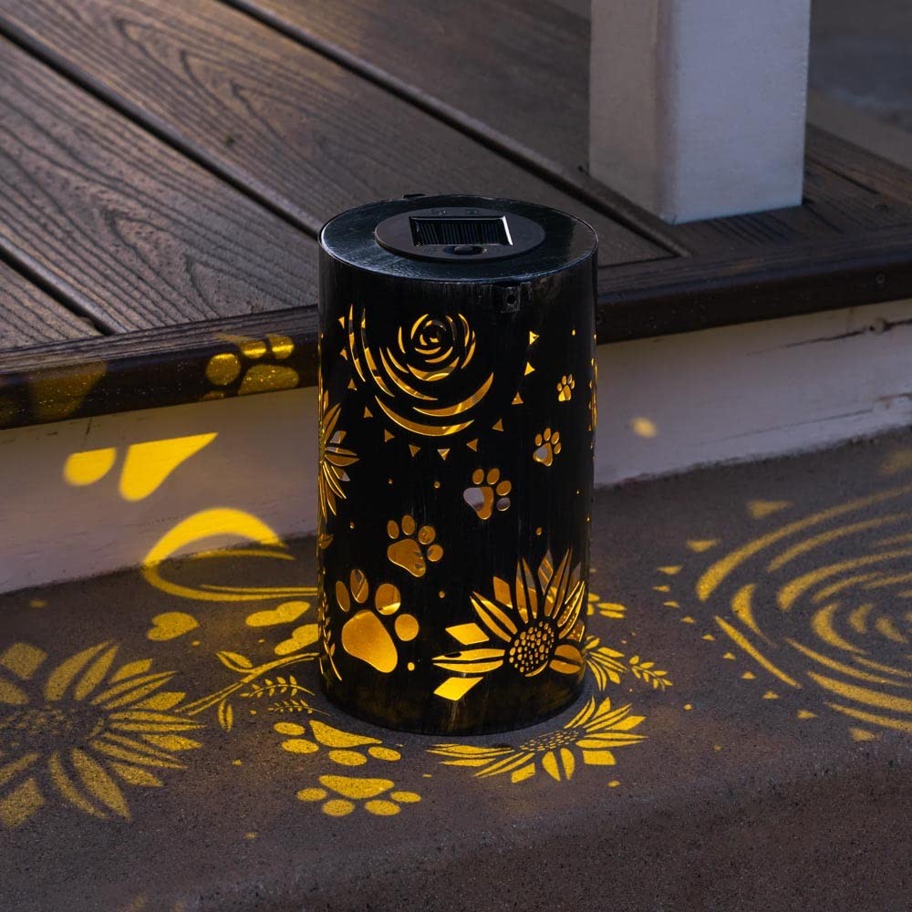 Pet Memorial Gifts – Artisan Shadow Solar Lantern ‘Sunflowers & Paws’ – This …