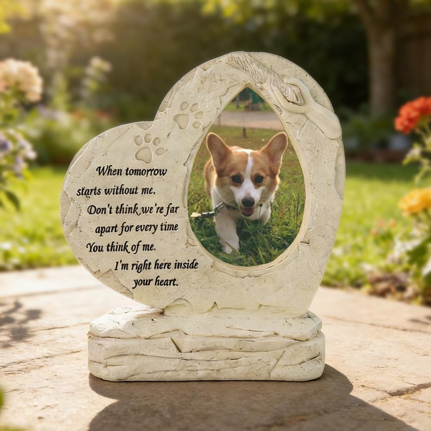 Heart Shaped Pet Dog Memorial Stones with Photo Frame, Pet Headstones Grave S…