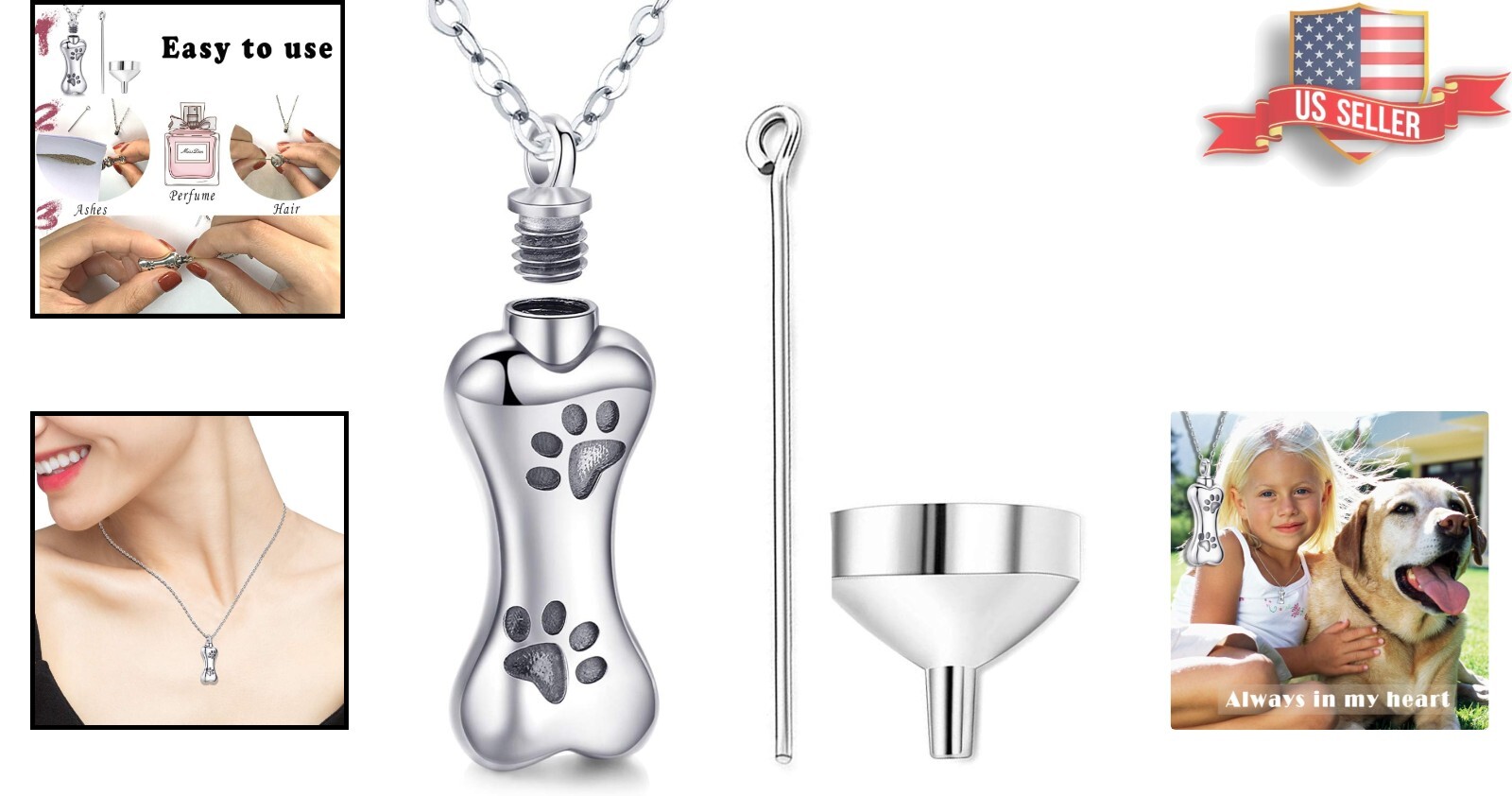 Unique Paw and Bone Urn Necklace for Pets – 925 Sterling Silver Keepsake Jewelry