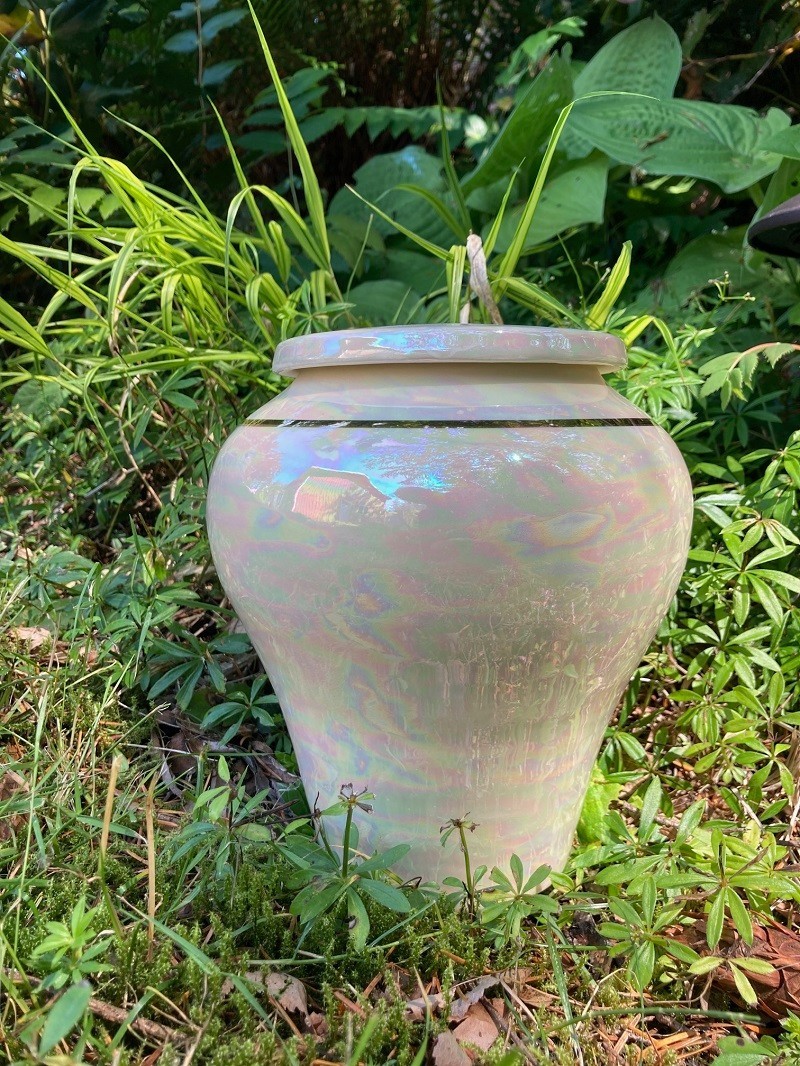 Handmade Ceramic Cremation Urn Keepsake Vessel in White w/M.O.P 150 cubic inch