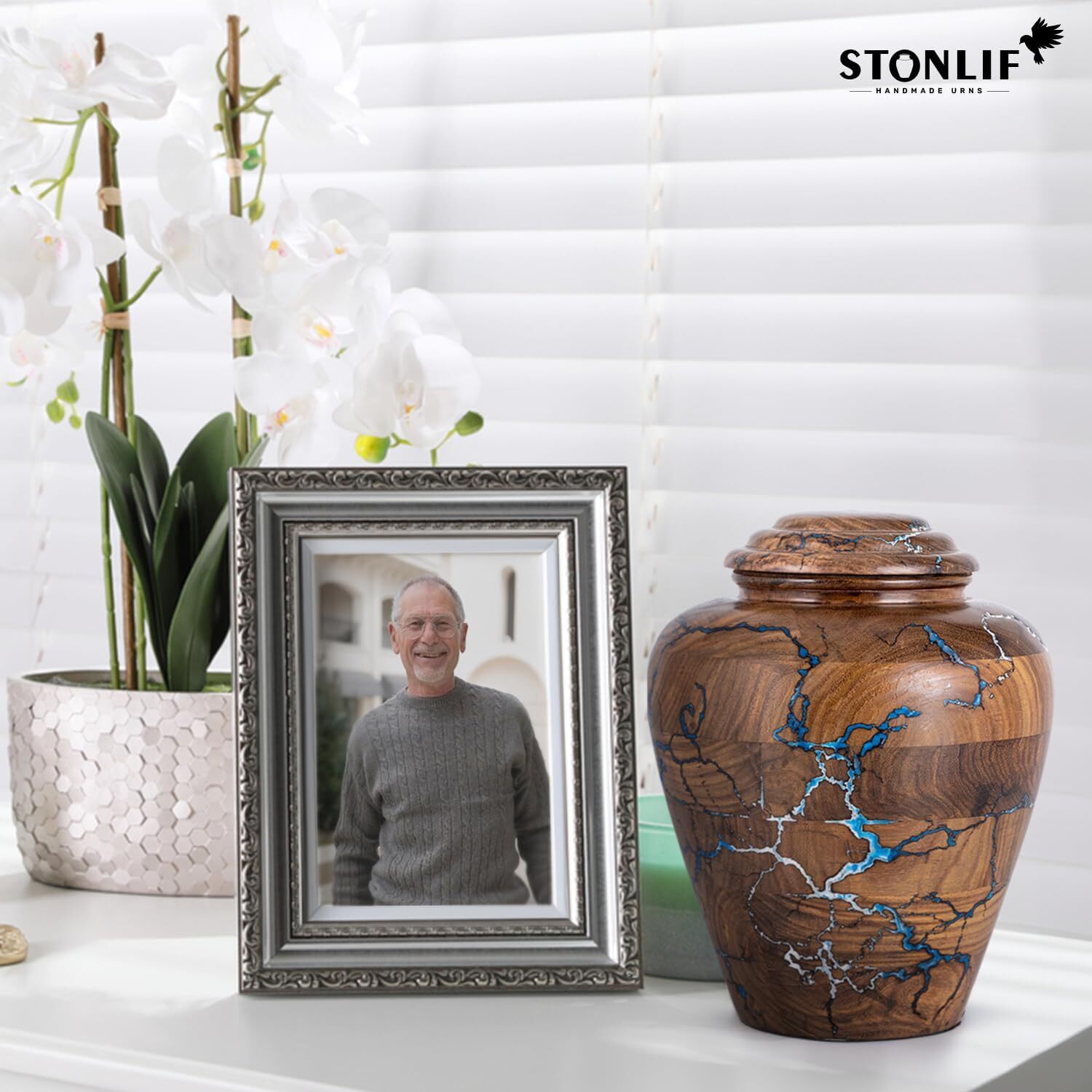 Cremation Urn for Human Ashes Adult Male Female Fractal Burned & Resin Artwork W