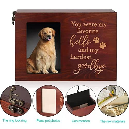 Large Wooden Pet Memorial Urn for Dog or Cat Ashes, Cremation Keepsake Box with