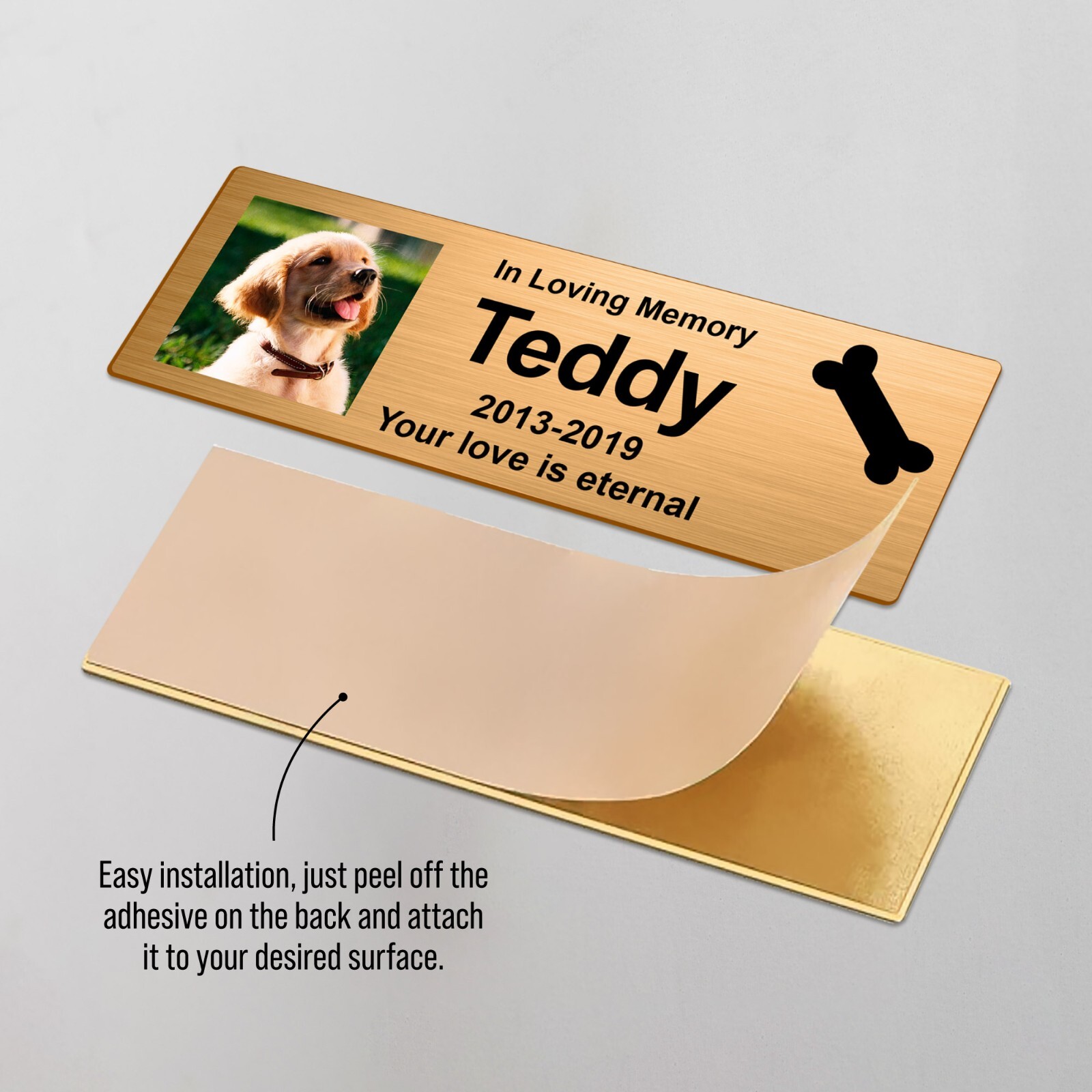 Custom Pet Memorial Urn Adhesive Metal Nameplate, Personalized Plaque for Dog