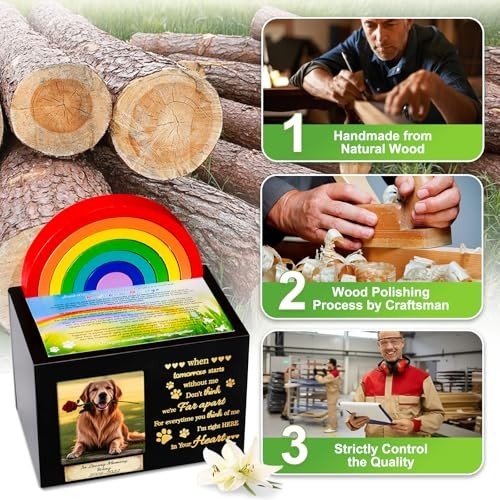 Wooden Rainbow Bridge Keepsakes Pet Urns, Handcrafted Dog/Cat Pet Urn, A Memo…