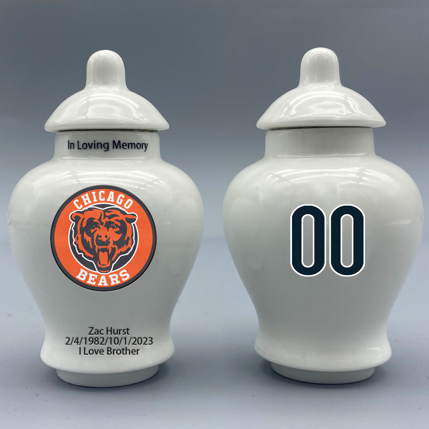 Ceramic Mini Urn for Chicago Bears Football Theme, Custom Text & Number