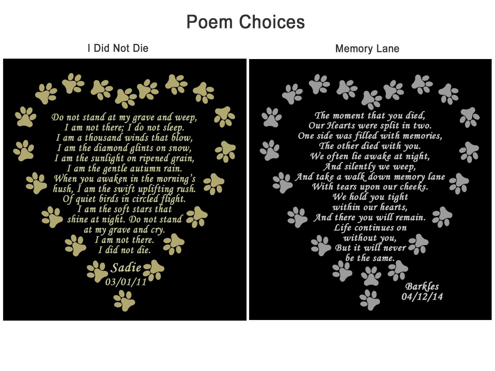 Rotating Pet Memorial Frame w/ Engraved 4×6 Poem Plate Choose Poem and Design