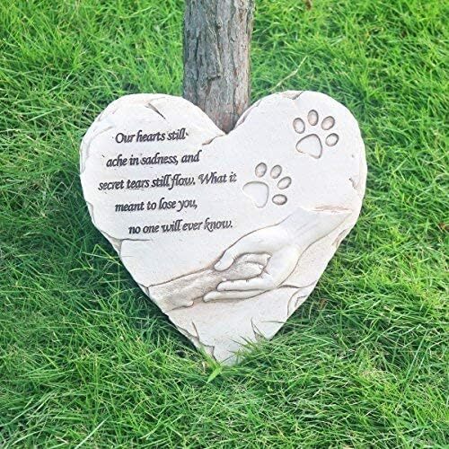 Heart Shaped Pet Memorial Stone Grave Marker for Dog or Cat, Pet Dog Garden Ston