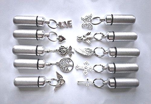 TEN Brushed Silver Assortment CREMATION URNS w/Pouches, Ball-Chains, Fill Kit