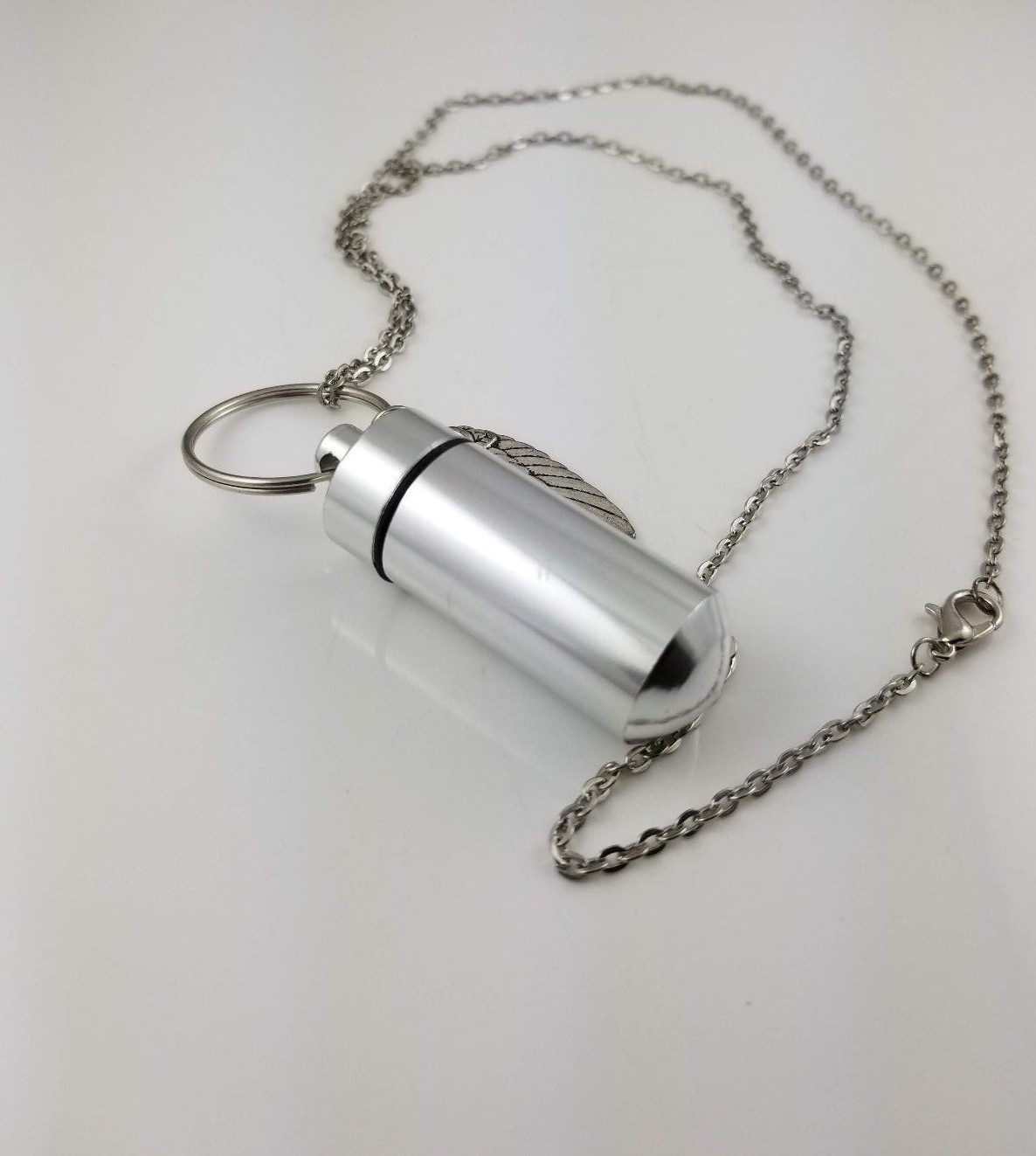 Pet Urn Ashes Angel Wing Keepsake Cylinder Necklace 24-inch Chain
