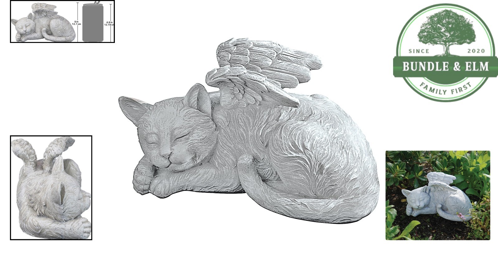 Cat Angel Memorial Statue, 10 Inch Grave Marker for Pet Tribute and Remembrance
