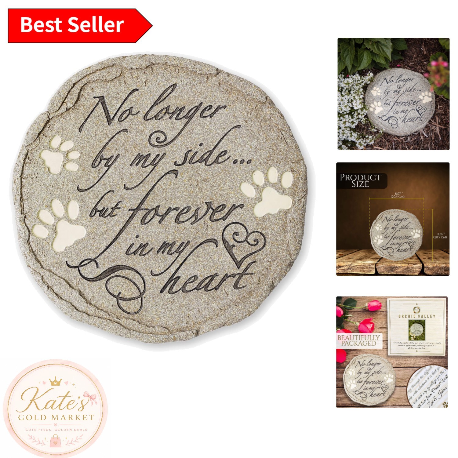 Weatherproof Round Pet Tribute Stone – No Longer By My Side, Forever in My Heart