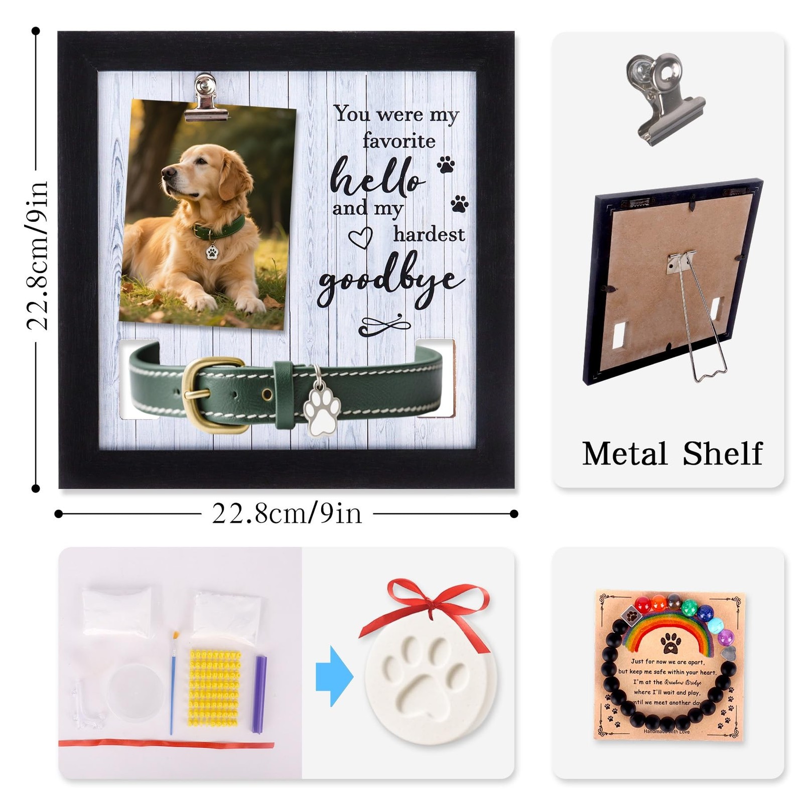 Pet Memorial Frame with Collar Holder, Pet Memorial Gifts for Dogs with Pet P…