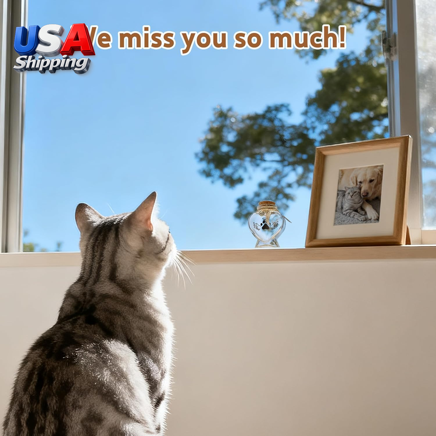 Pet Memorial Gift for Loss of Dog or Cat, Heart Shape Glass Jar & Bottle for Fu