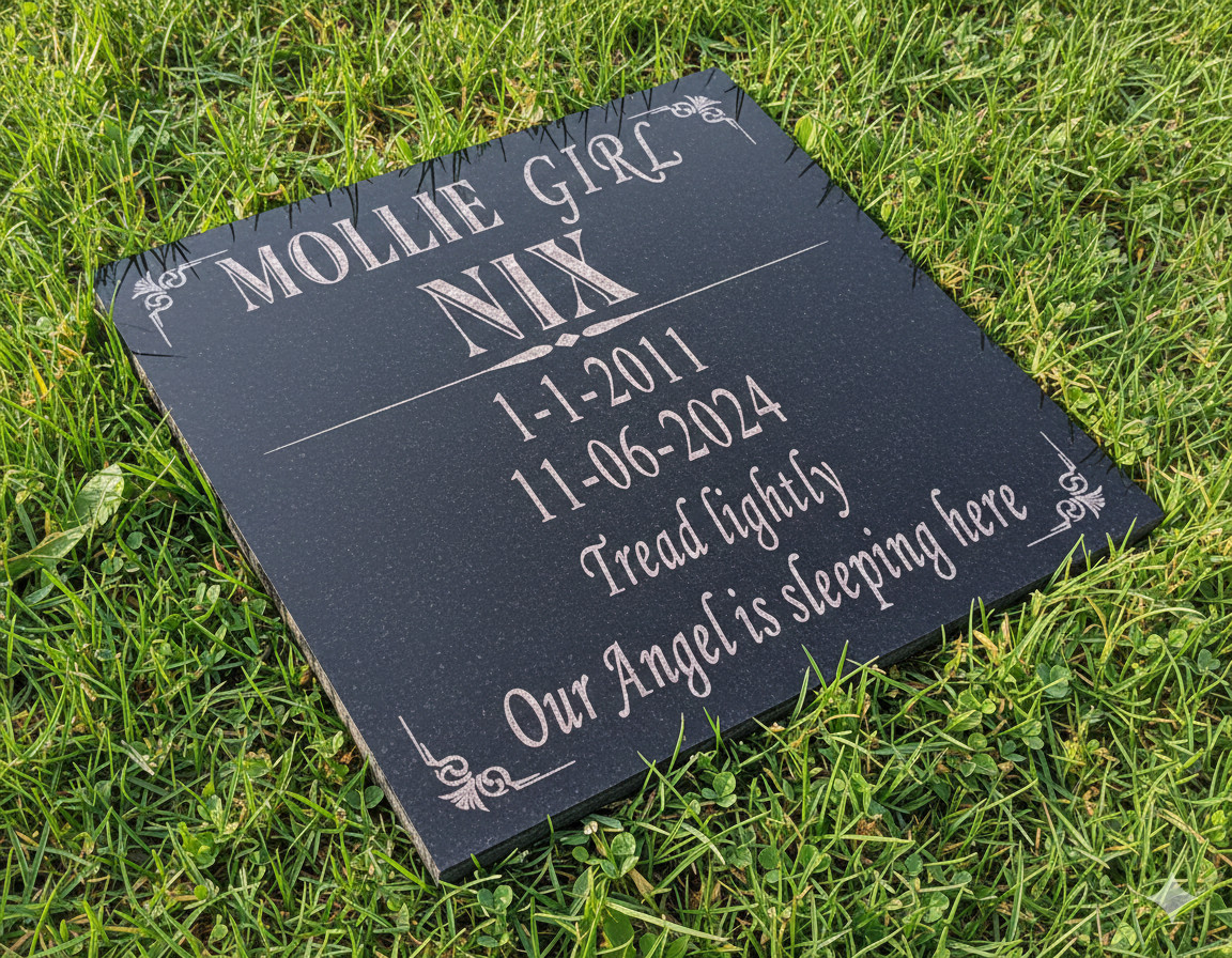 Custom Engraved Black Granite Memorial Stone Plaque: 12″ x 12″x 0.40 inch