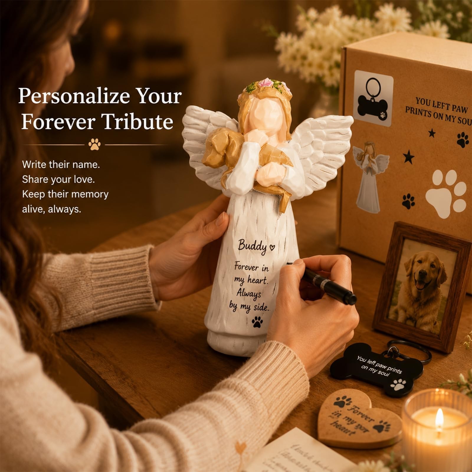 Dog Memorial Gifts for Loss of Dog, Pet Memorial Keepsake, Resin Angel Dog Fi…