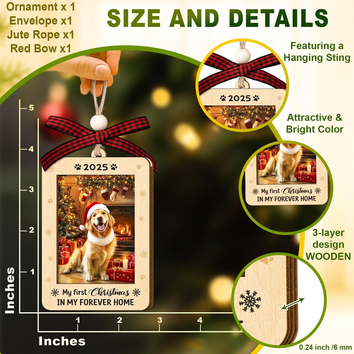 Pet Ornaments for Christmas Tree 2025 – Photo Frame with Pawprint – Dog, Cat …