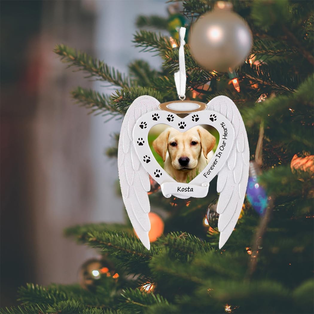 Dog Memorial Photo Frame Ornament – Personalized Forever in Our Heart Dog Orn…
