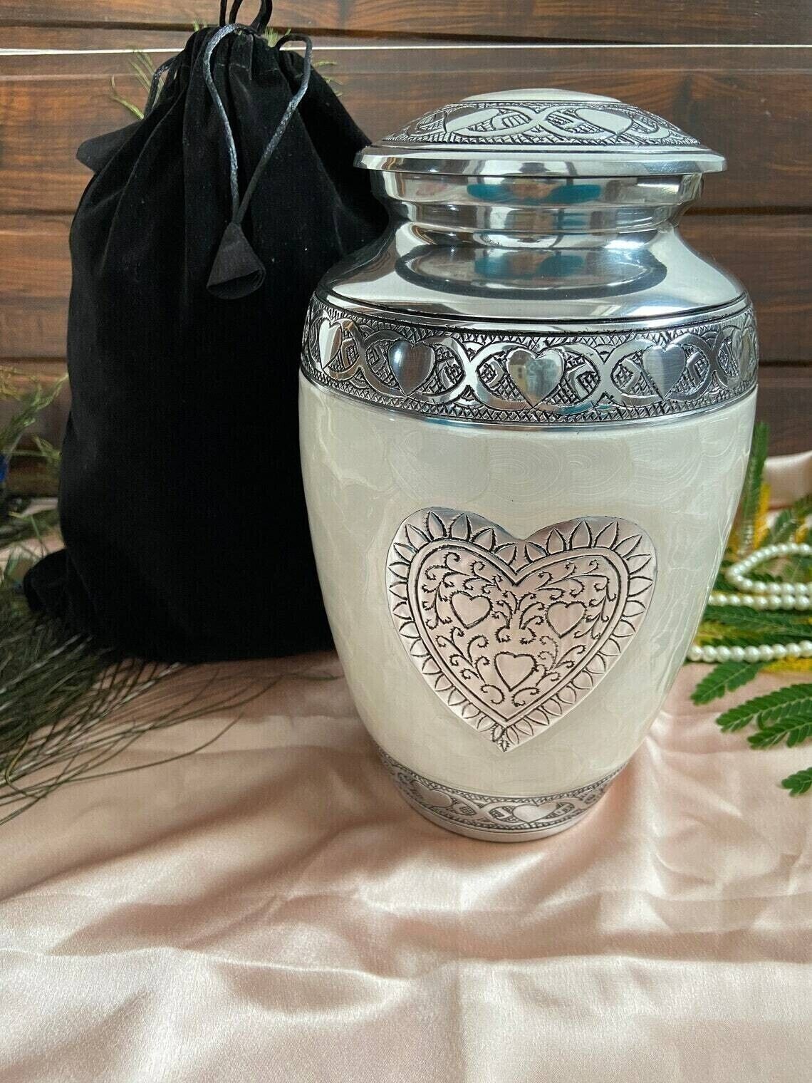 URN Silver Heart Cremation Urn for Human Ashes, Large Urns, Urns for adult ash
