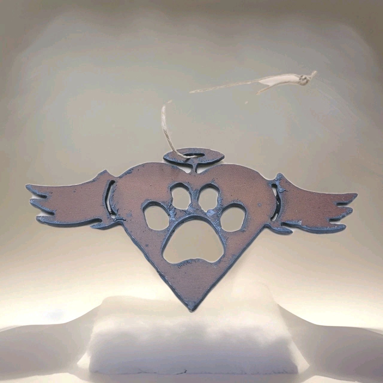 Cut Metal Ornament of a Dog Or Cat Winged Paw Print Pet Memorial Rearview Mirror