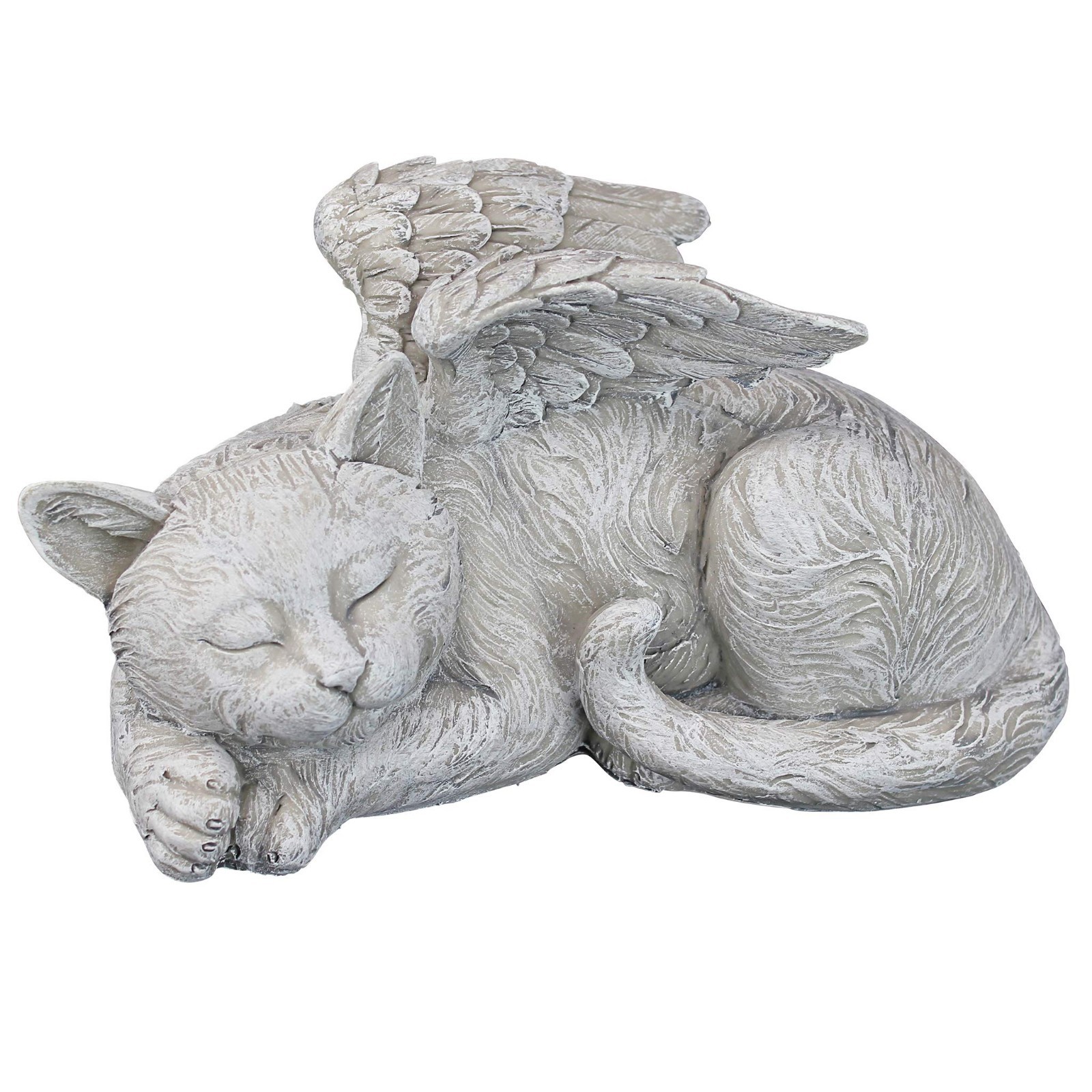 Cat Angel Pet Memorial Grave Marker Statue – 10″ Tribute, Antique Stone Finish