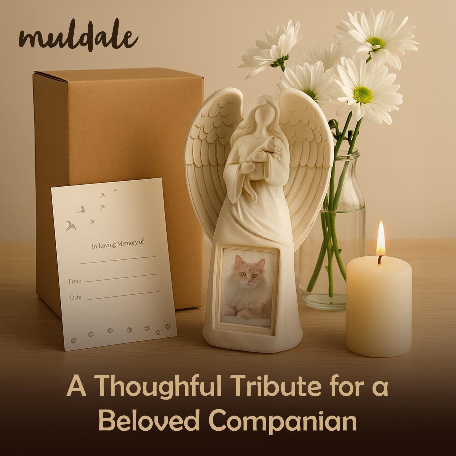 Muldale Angel Statue – Indoor/Outdoor Cat Memorial with Photo Holder – 11′