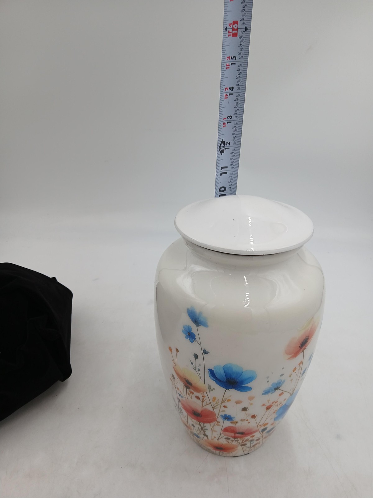 Floral Cremation Urn Set Large & Mini Keepsake White Colorful Flowers Bag