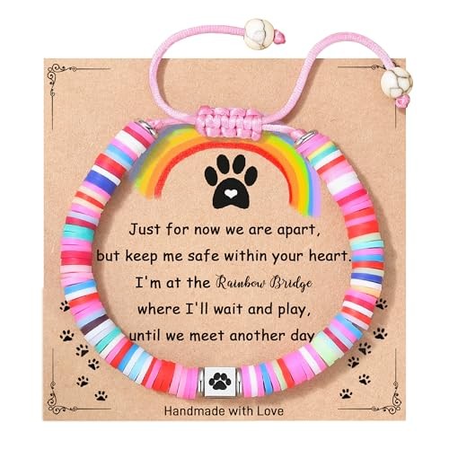 Dog Memorial Gifts, Pet Sympathy Rainbow Bridge Pet Memorial Bracelet Colorful