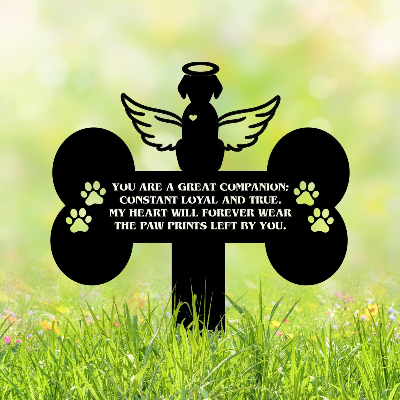 12in Dog Grave Marker Angel Cross Metal Pet Memorial Remembrance Headstone