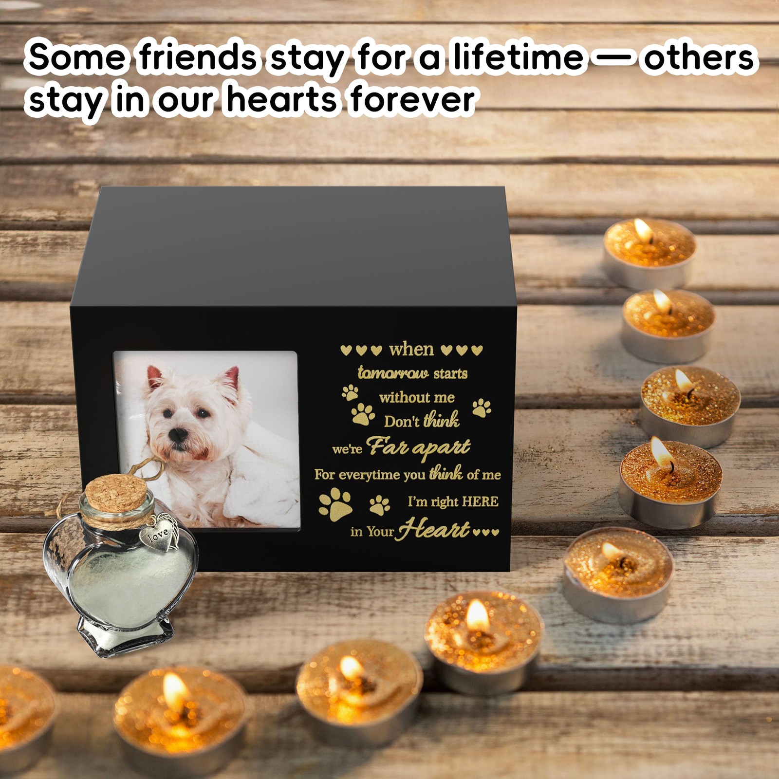 Pet Memorial Urn with Photo Frame, 110 Cubic Inches Wooden Black