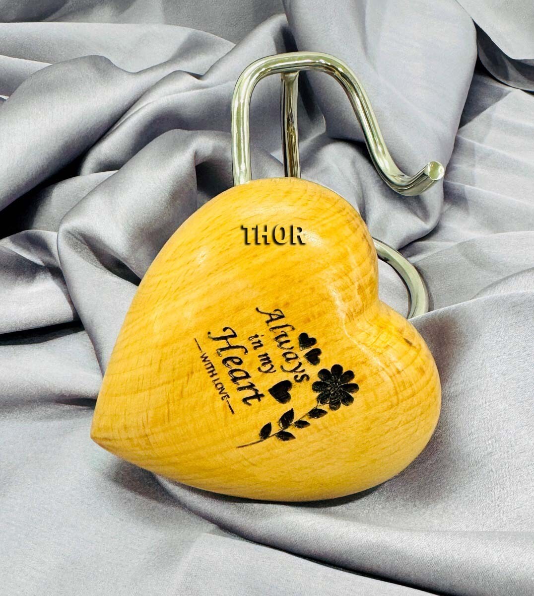 Natural Wooden Heart Keepsake always in my heart handwriting Print Urn