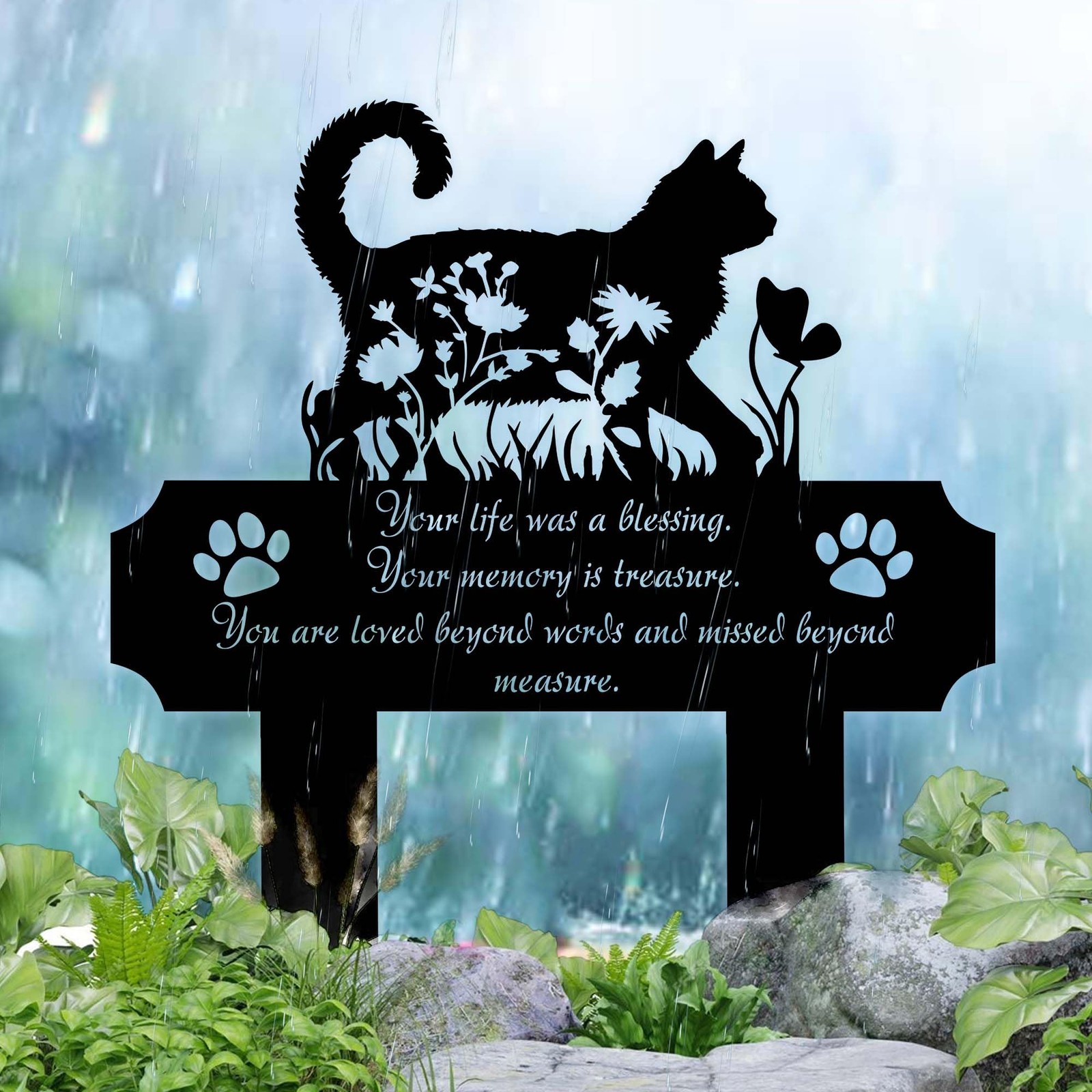 Cat Grave Marker Outdoor Memorial – 12in Metal Pet Memorial Plaque with Garde…