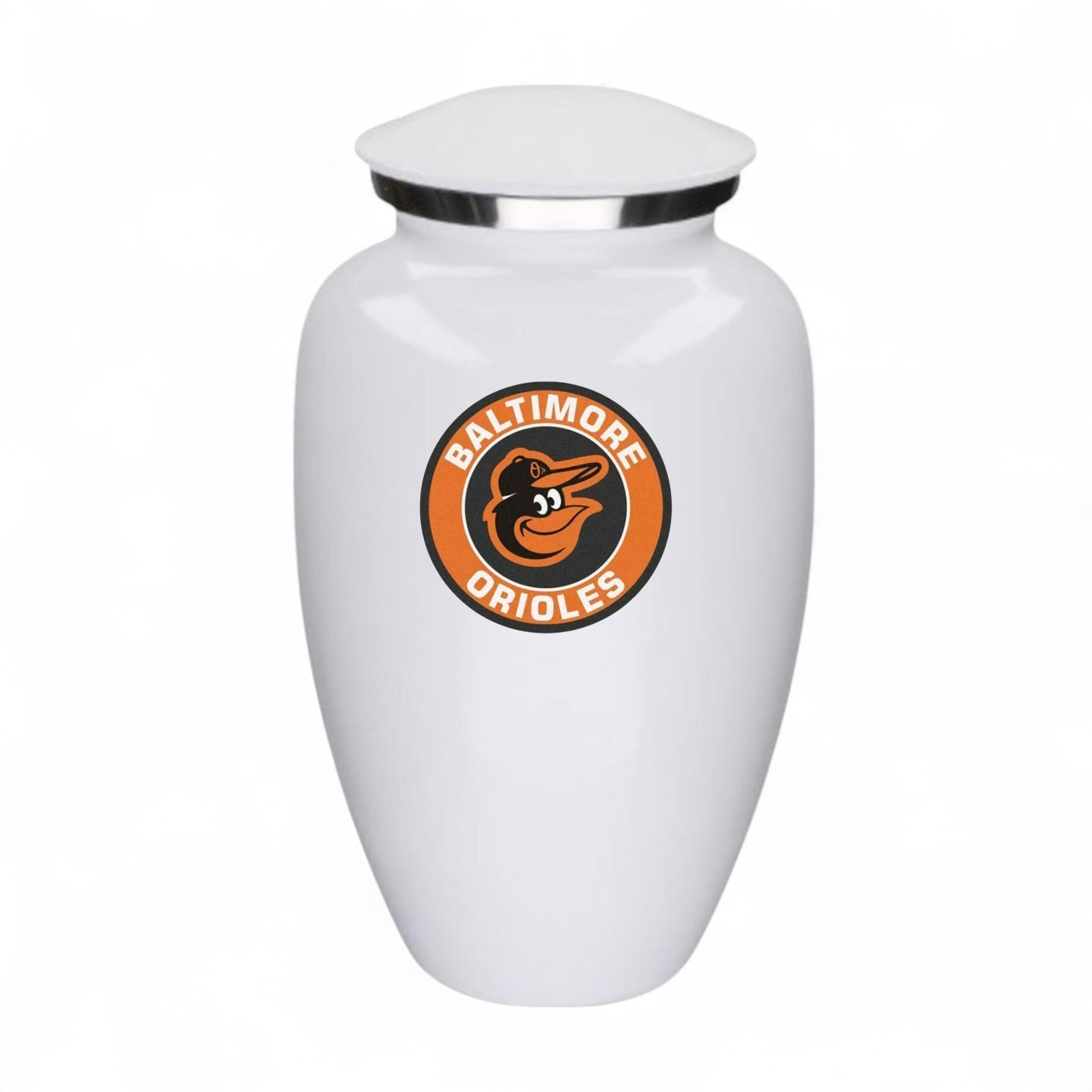 Baltimore Baseball Theme Large Aluminum Cremation Urn Adult Human Ashes w/Bag