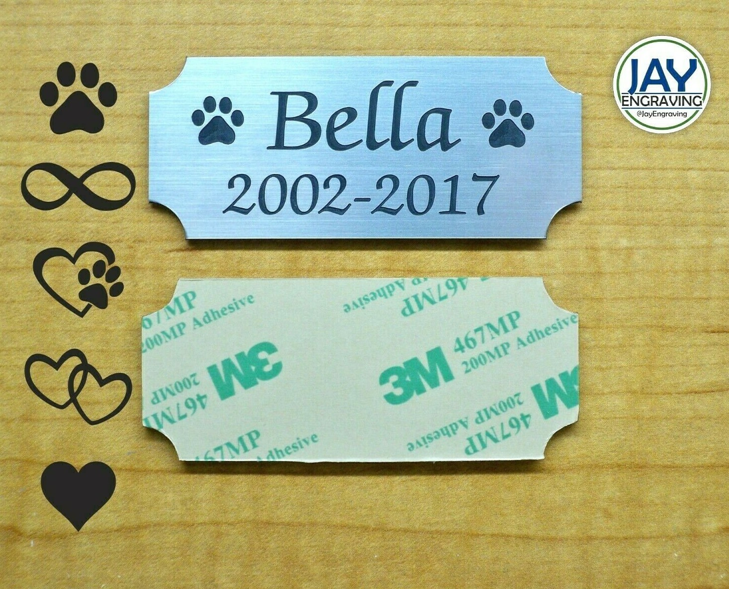 Custom Engraved 1.25×3 Brushed Silver Pet Name Memorial Urn Plaque Cat Dog Bird