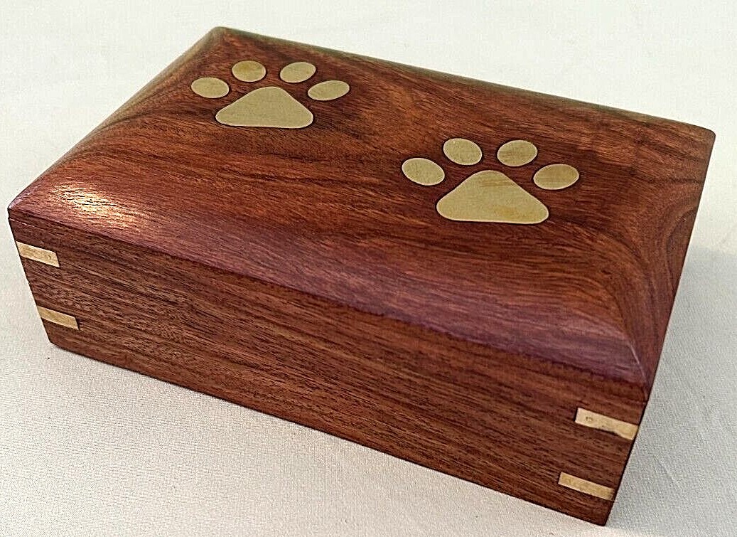 Memorial Pet Urns Dog/Cat Ashes Rosewood w/ Brass Trim – S/M/L