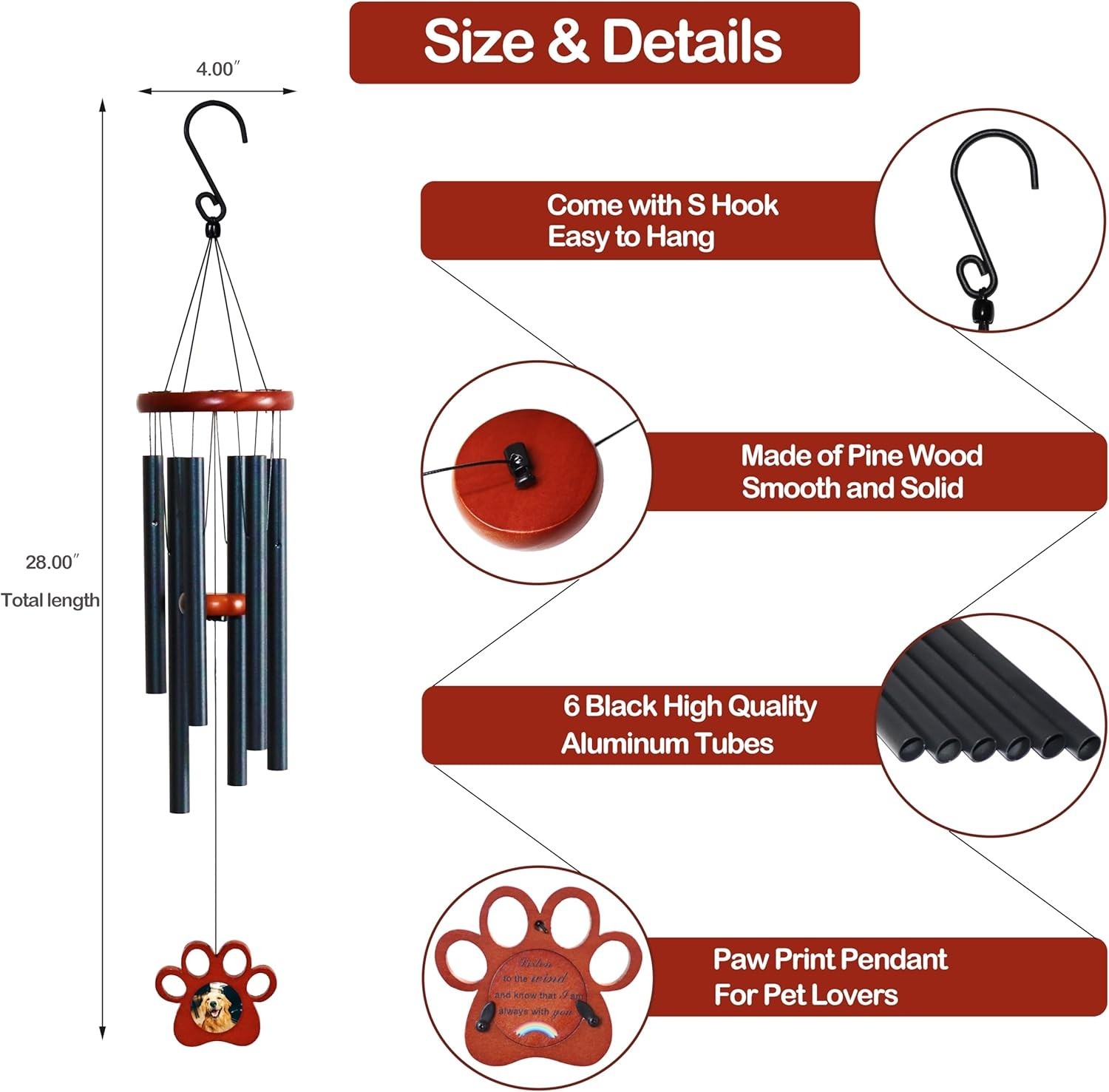 *NIB* Pet Memorial Wind Chime for Dog / Cat 28″ ~ Rainbow Bridge ~ Sympathy Gift